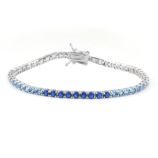 Sterling Silver 7.5" Tennis Bracelet Blue-White CZ Stone BRCZ106BW