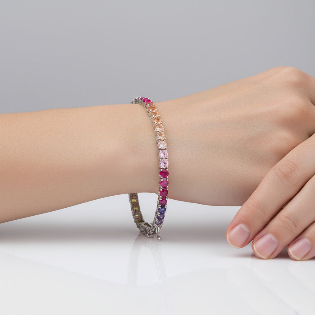 Sterling Silver 7.5" Tennis Bracelet Rainbow 2 MM CZ Stone BRCZ106RBW