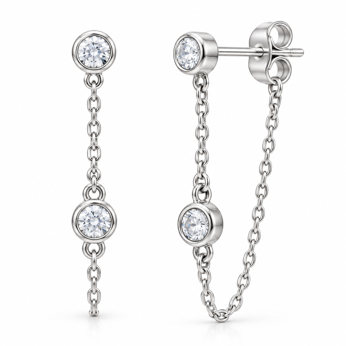 Sterling Silver Chain Stud Earring CZ Stone ECZ9817