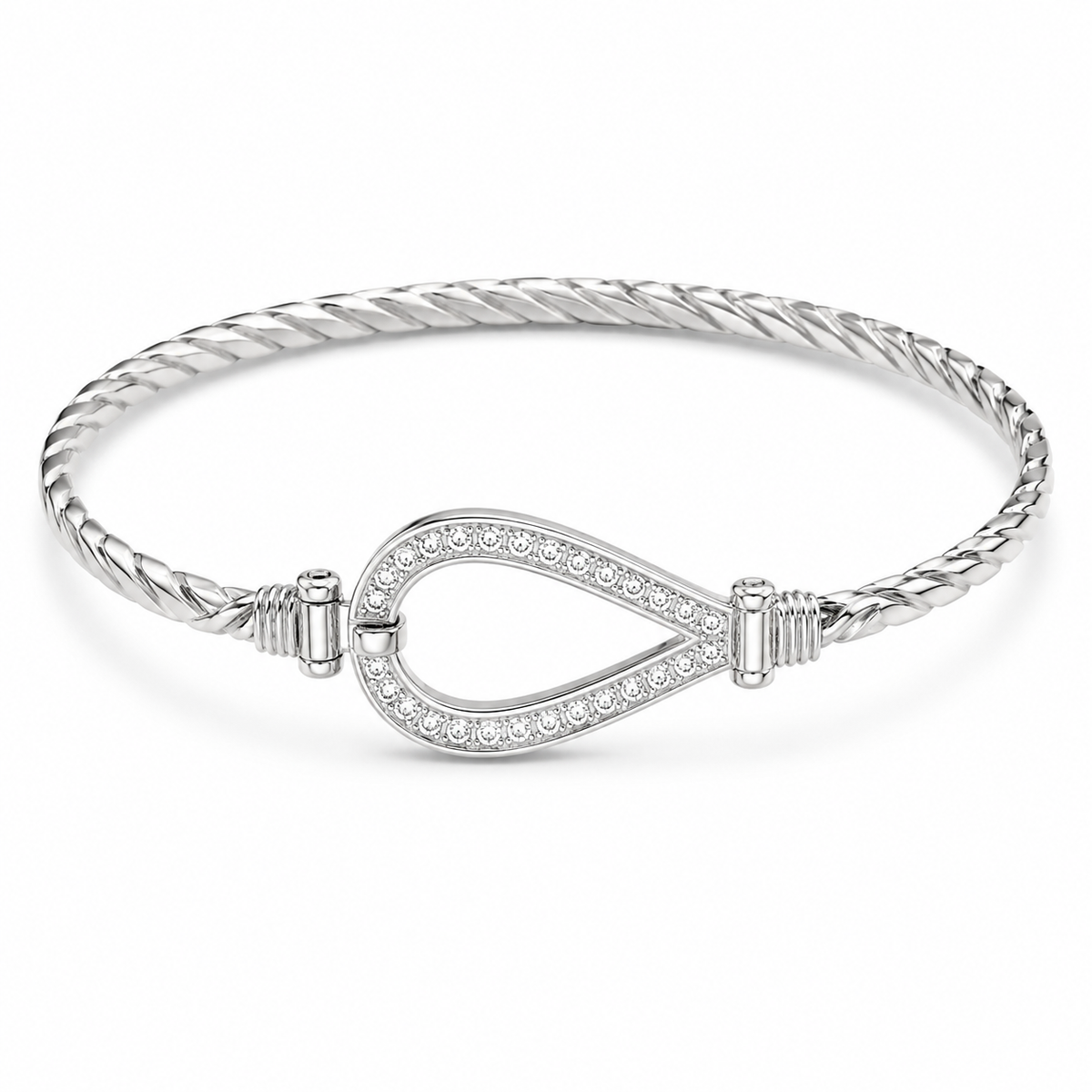 Sterling Silver HorseShoe Bangle Cz Stone BCZ0391