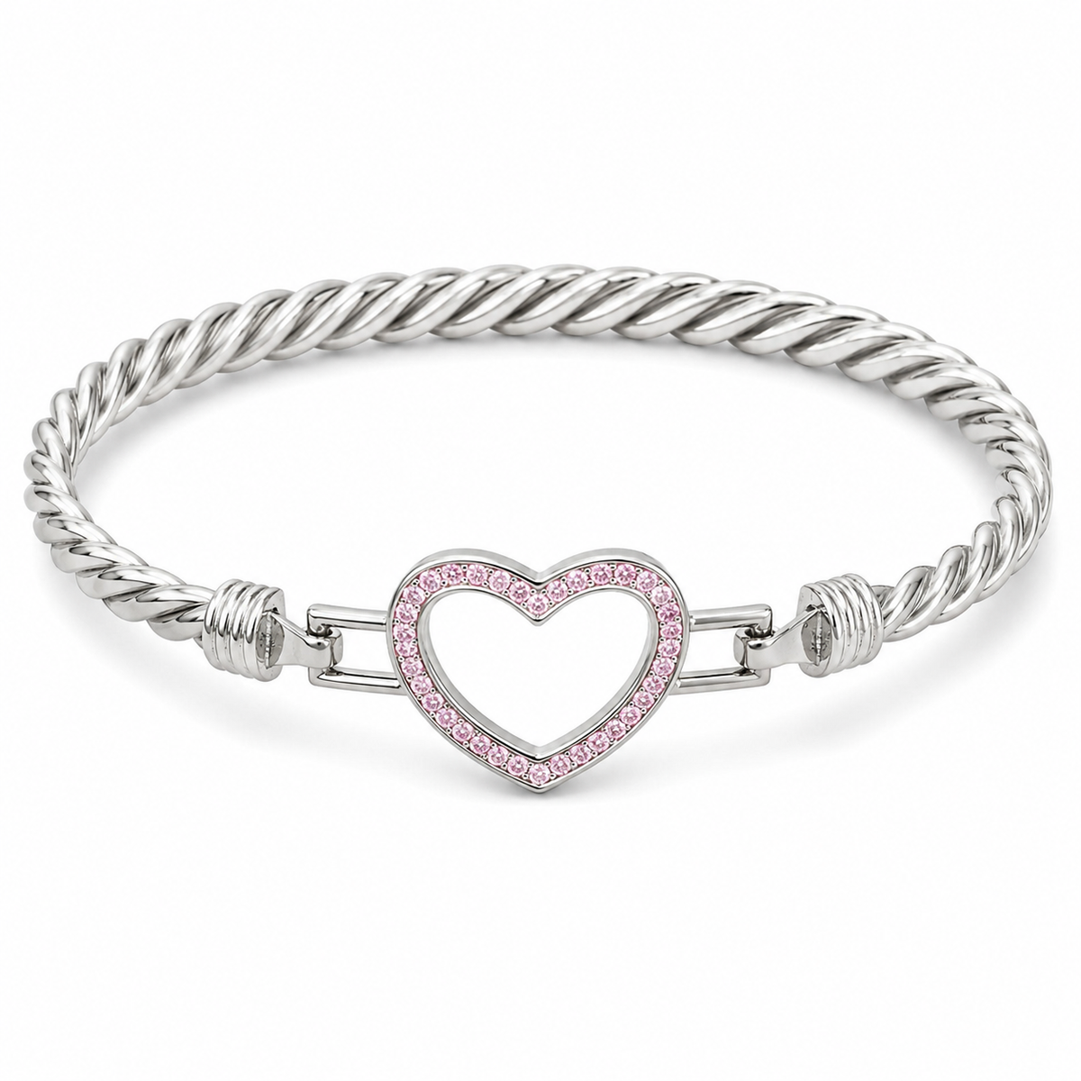 Sterling Silver Open Heart Bangle Cz Stone BCZ0399