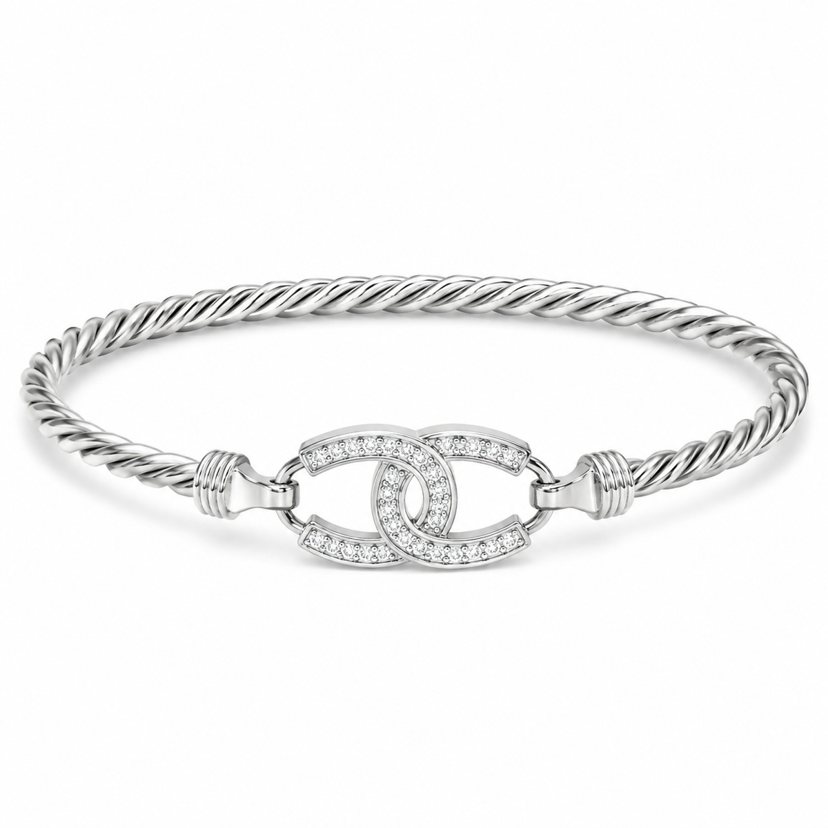 Sterling Silver Double Horse Shoe Kid's Bangle Cz Stone BCZ0466