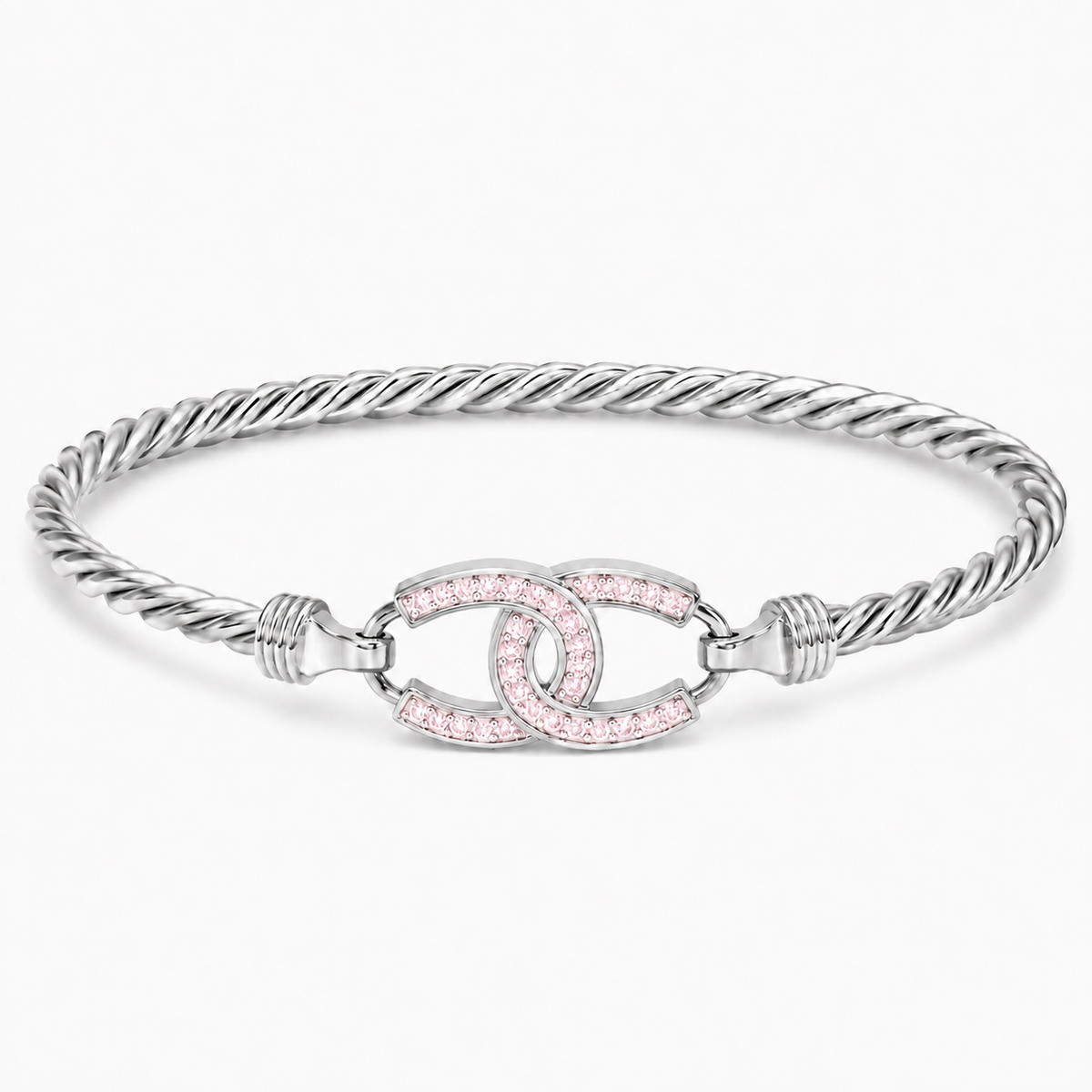 Sterling Silver Double Horse Shoe Kid's Bangle Cz Stone BCZ0466