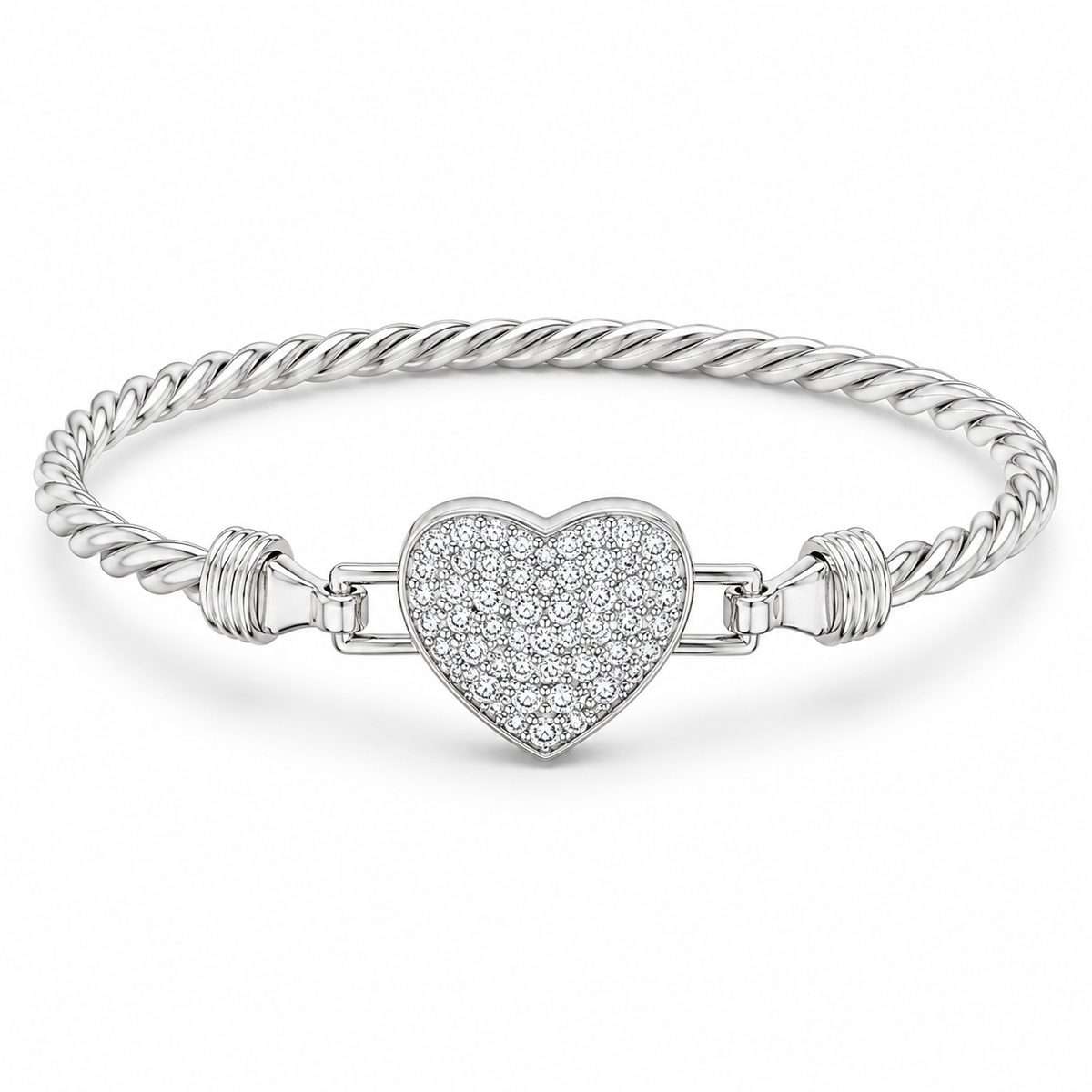 Sterling Silver Heart Kid's Bangle Cz Stone BCZ0464