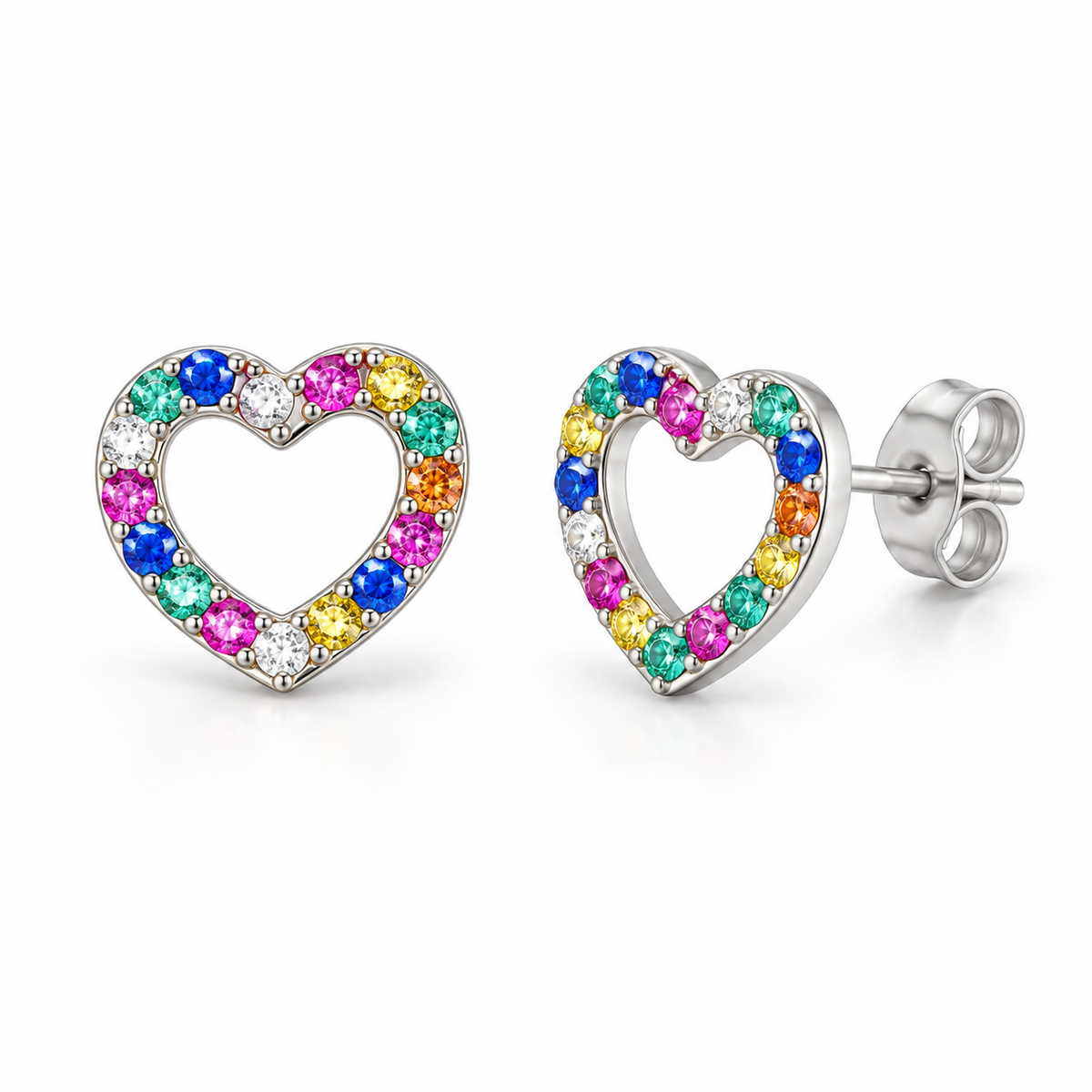 Sterling Silver Mix Color CZ Heart Stud
