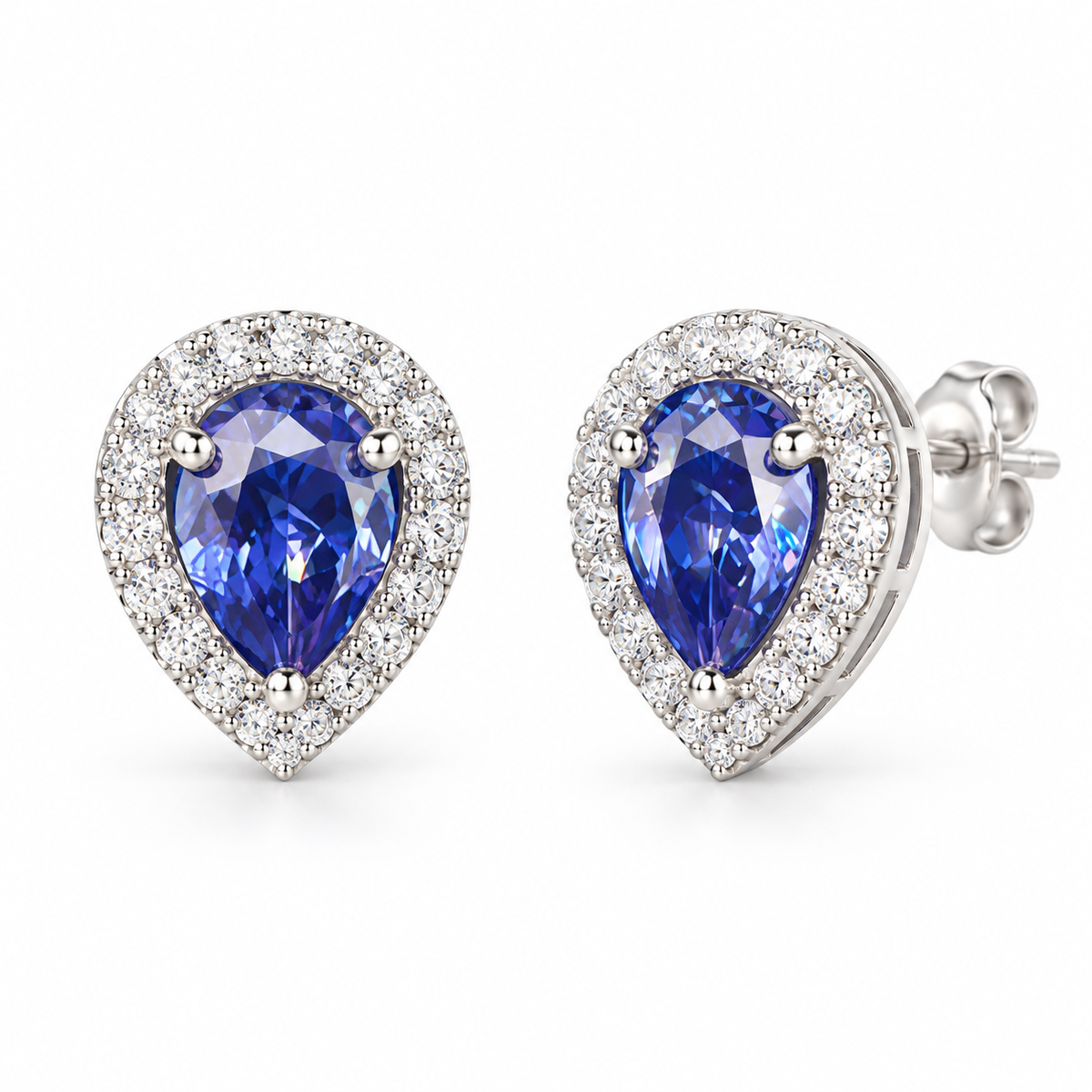 Sterling Silver Stud Earring CZ Stone – Blue