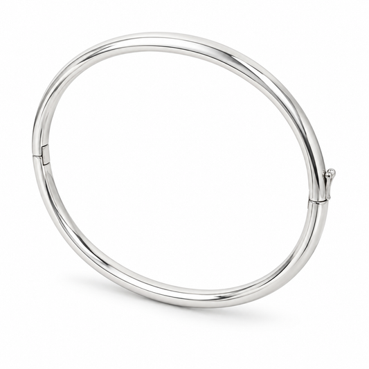 Sterling Silver Hinged Plain Oval Bangle BPL502