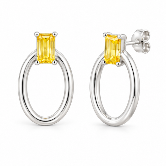 Sterling Silver Cz Citrine Earrings EP10096