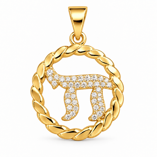 Sterling Silver CZ Hebrew Chai Pendant – Gold Plated
