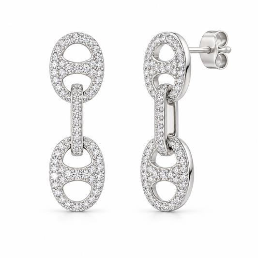 Sterling Silver Cz Mariner Link Earrings ECZ6821