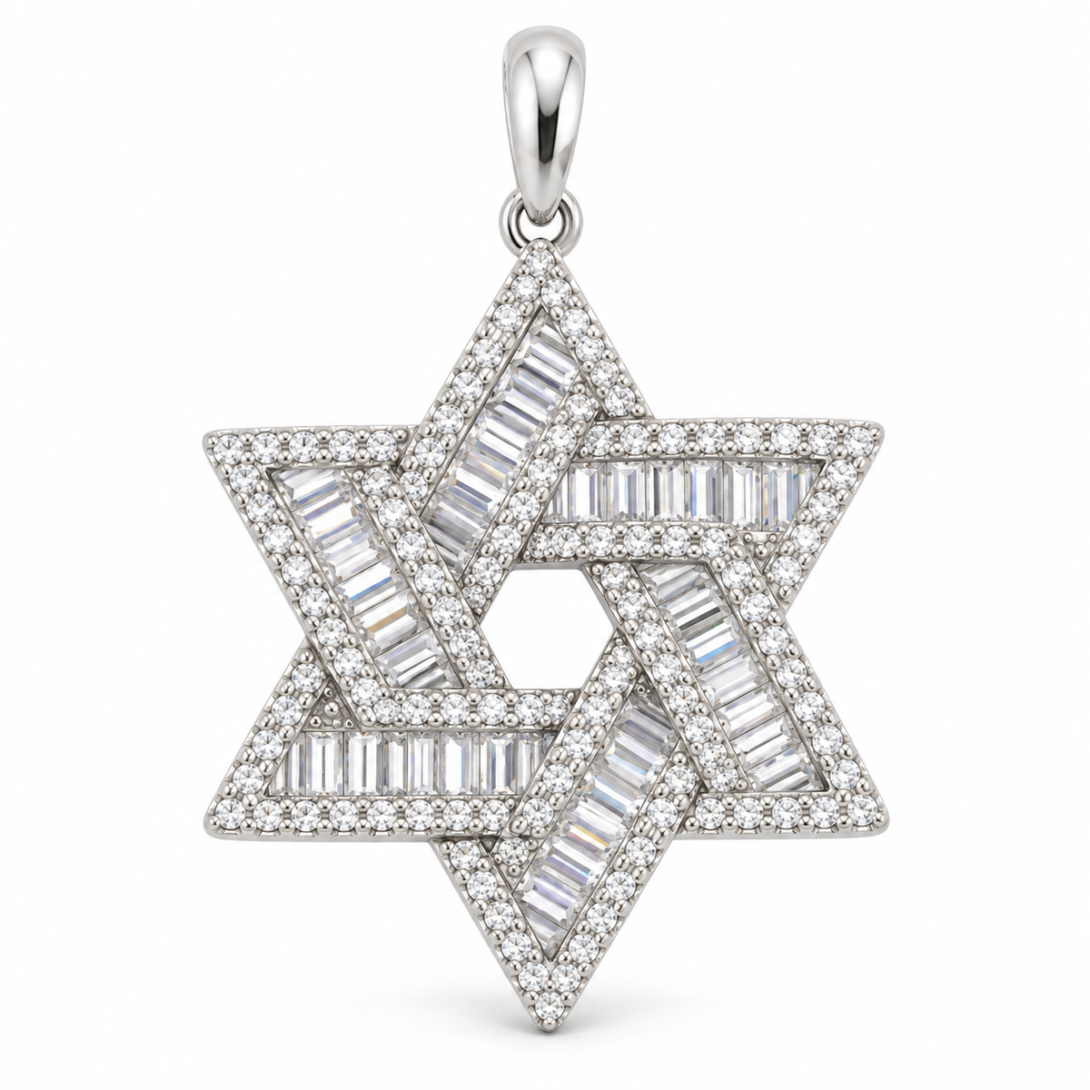 Sterling Silver CZ Star of David Iced Pendant