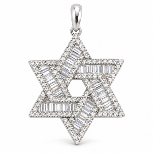 Sterling Silver CZ Star of David Iced Pendant