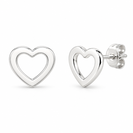 Sterling Silver Plain Stud Earring Open Heart Shape EP9107
