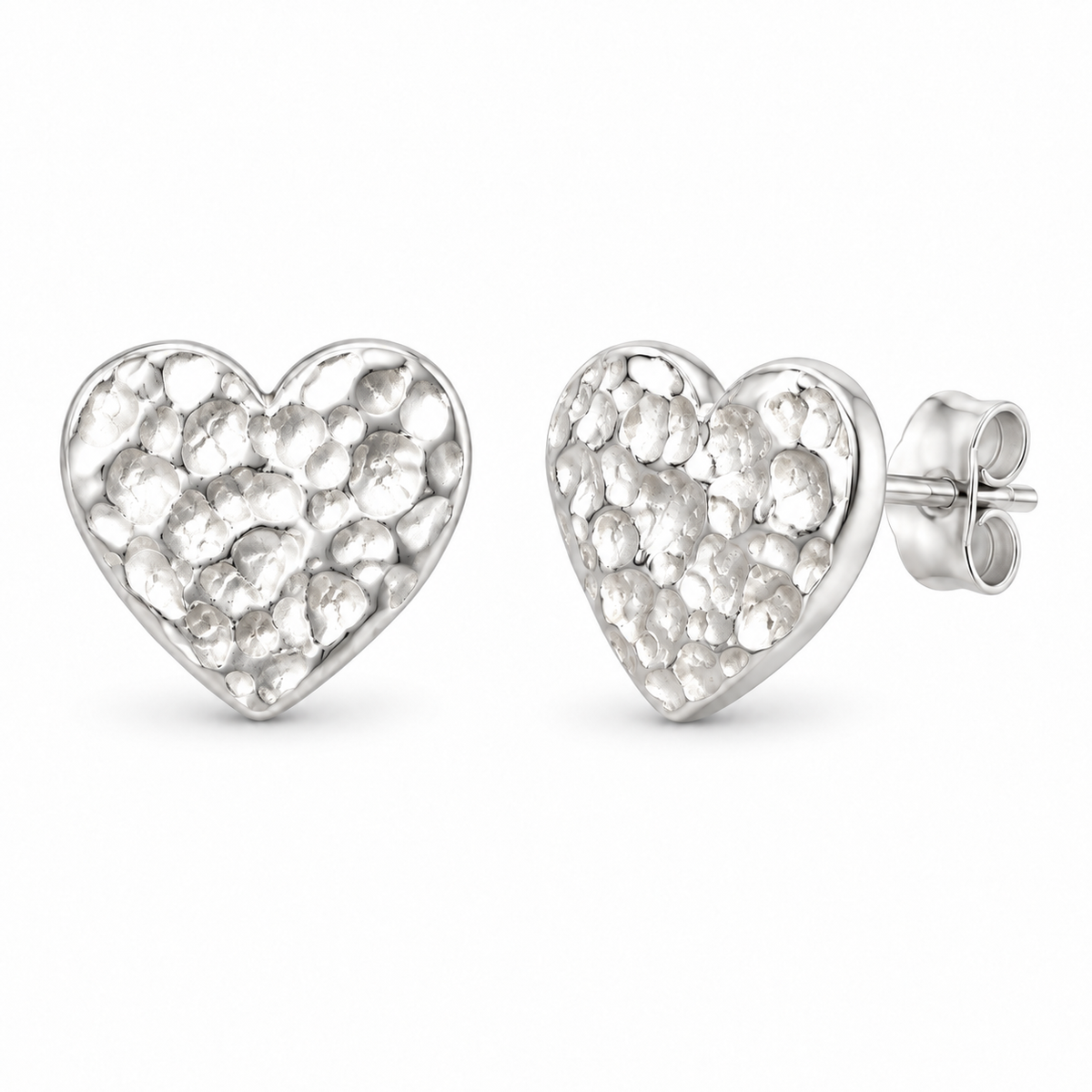 Sterling Silver Hammered Heart Stud Earring