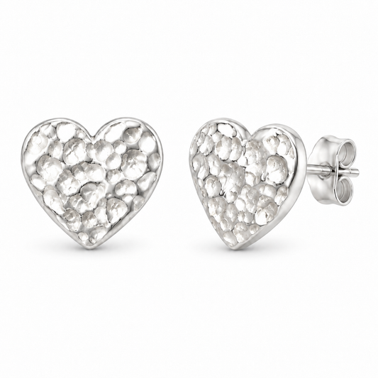 Sterling Silver Hammered Heart Stud Earring  EP9106