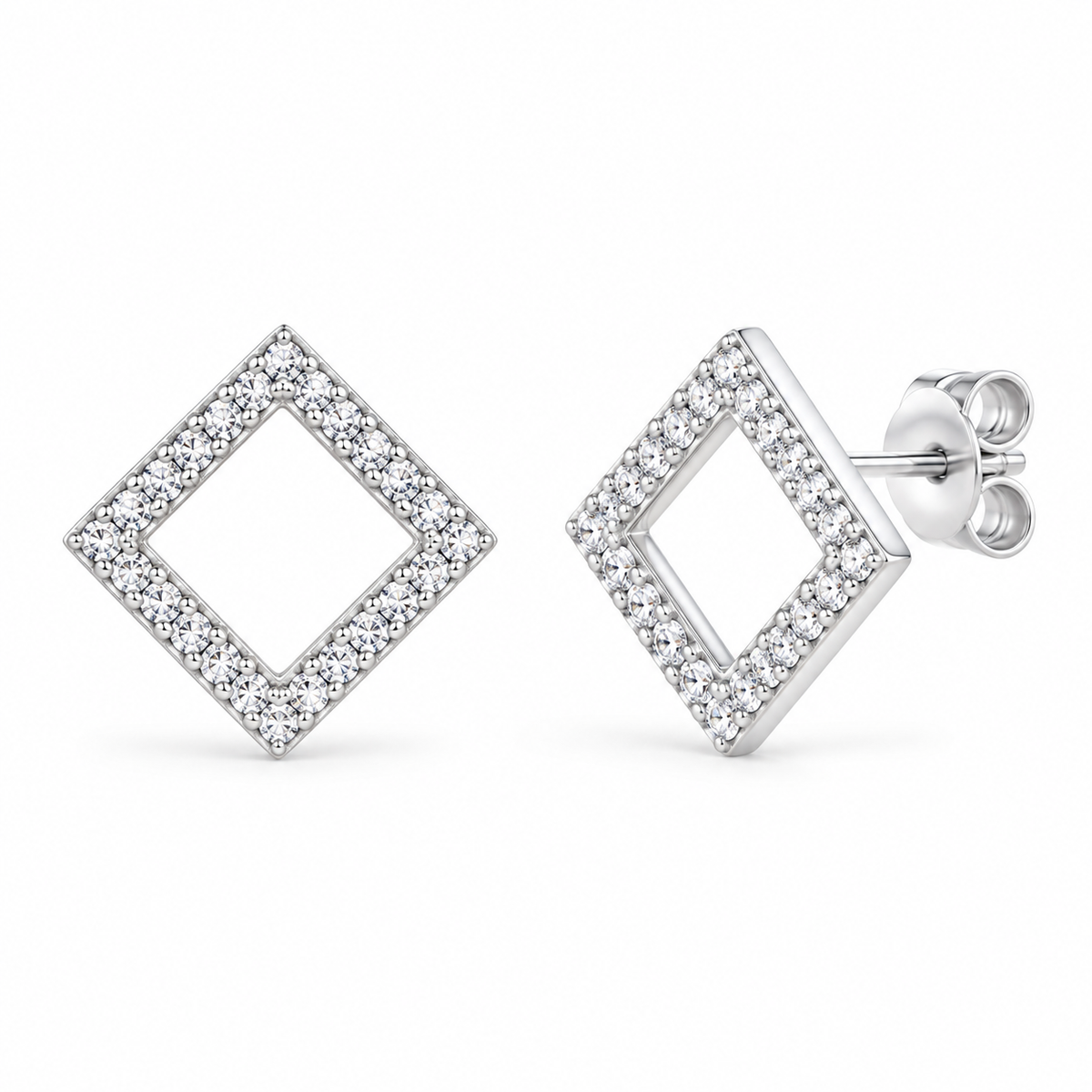 Sterling Silver Open Square CZ Stud Earring