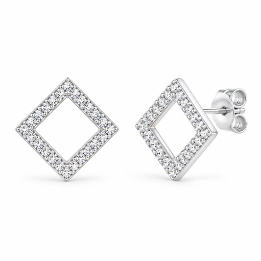 Sterling Silver Open Square Cz Stud Earring  EP917