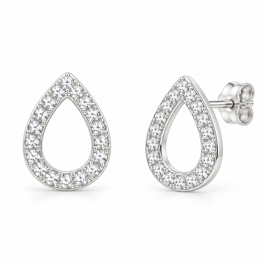 Sterling Silver Open Pear Cz Stud Earring  EP911