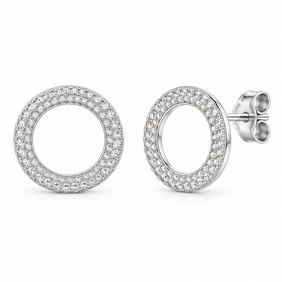 Sterling Silver CZ Open Circle Stud Earring