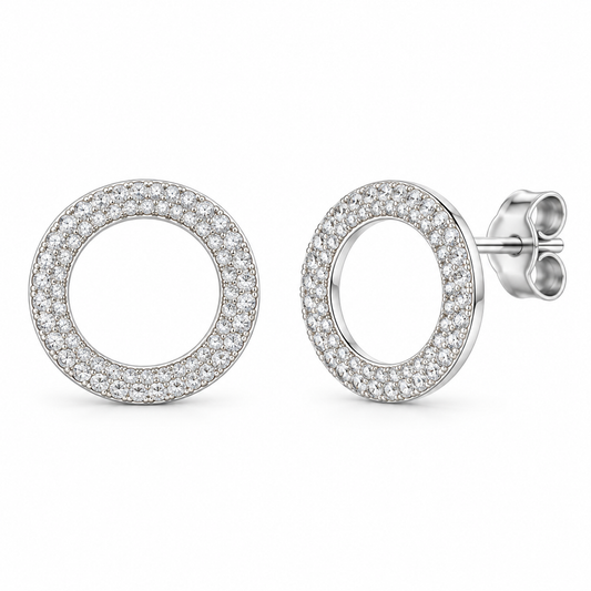 Sterling Silver Cz Open Circle Stud Earring EP913