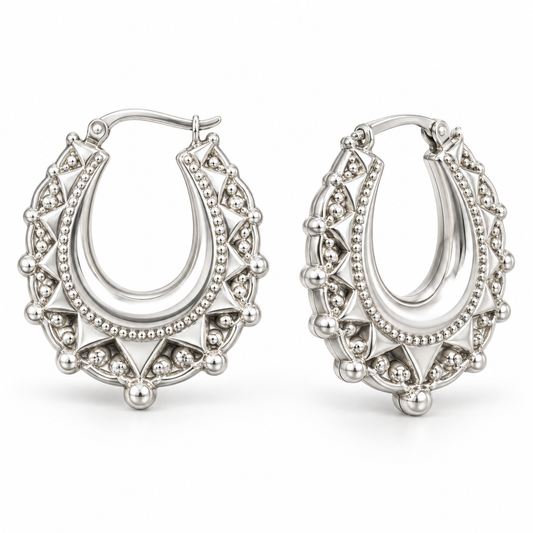 Sterling Silver Vintage Spike Creole Hoop Earrings EP9104S