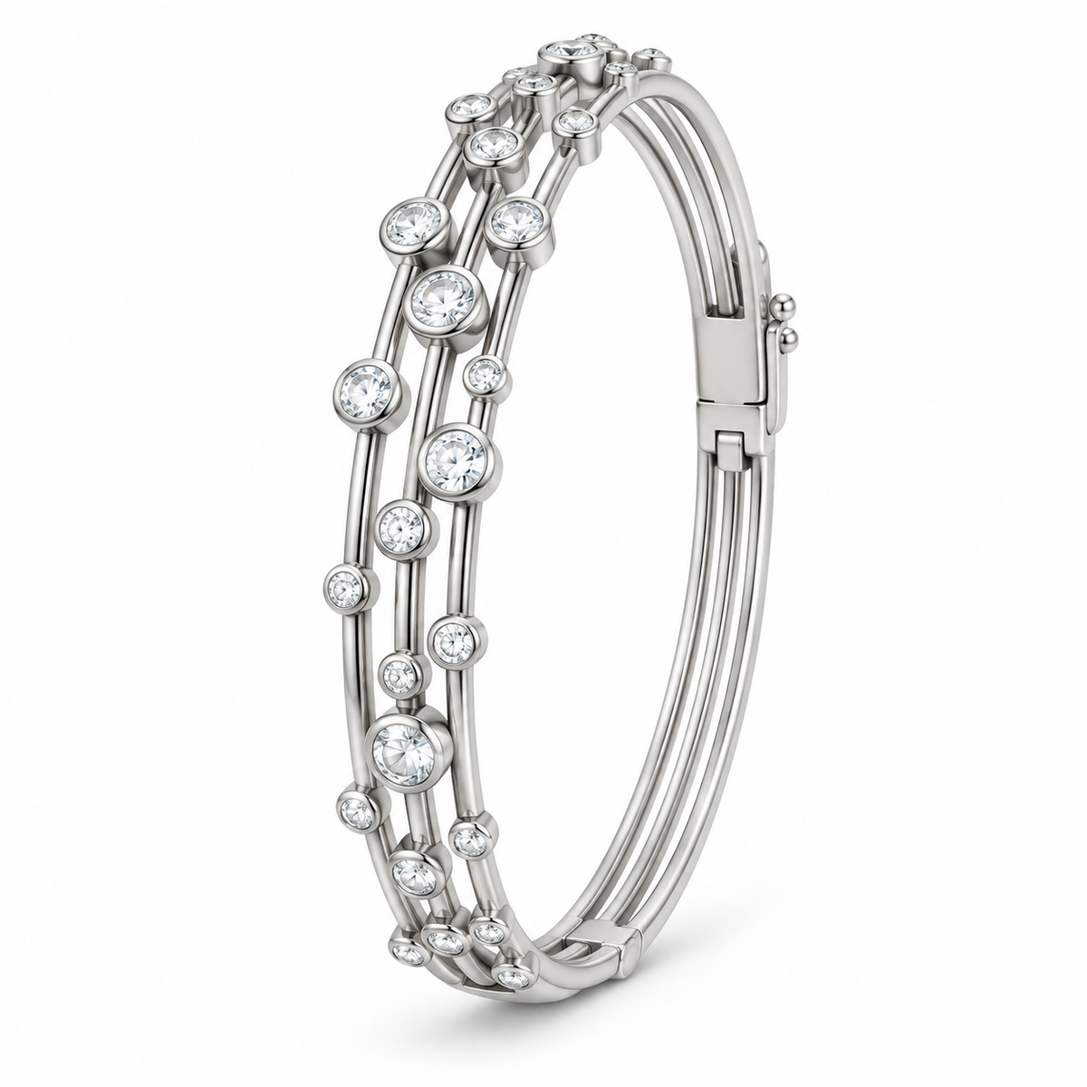 Sterling Silver Bangle CZ Robover Stone