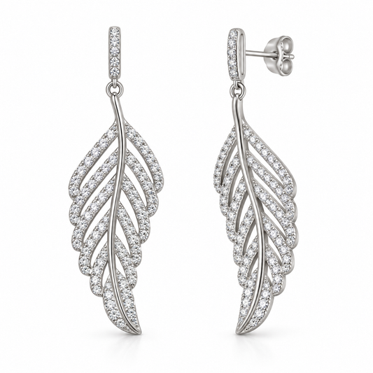 CZ Leaf Shape Drop Earrings - Silver - ECZ6110