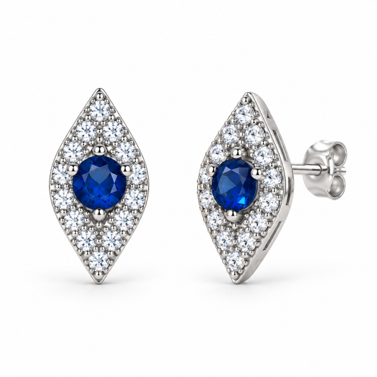 Navette CZ Halo Stud Earrings - Silver - ECZ8301