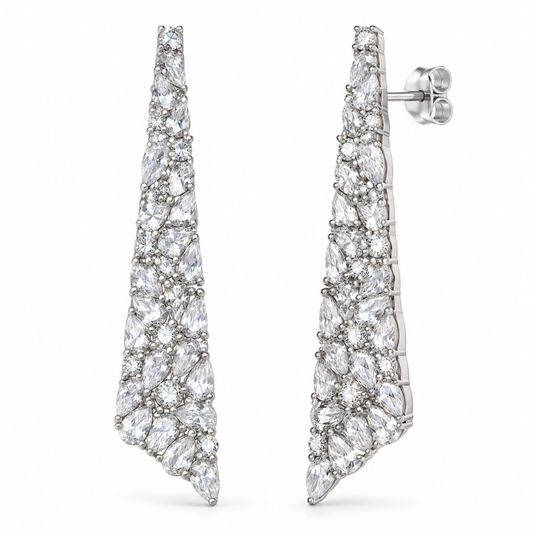 Tapered CZ Drop Earrings - Silver - ECZ6104