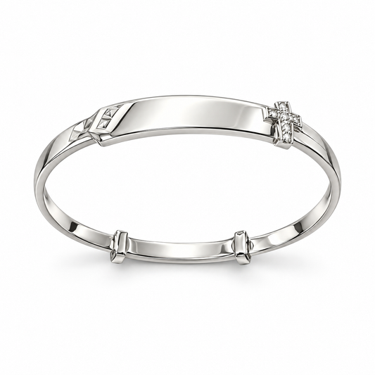 Sterling Silver Children`s Cz Cross Bangle BCZ10126