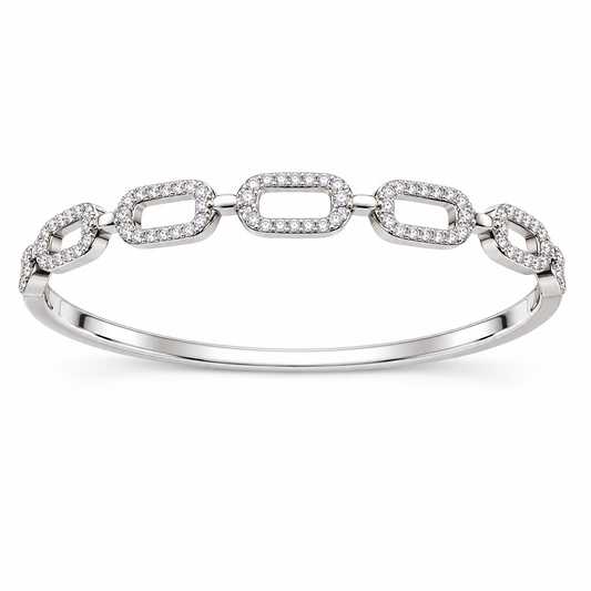 Sterling Silver CZ Pave Design Bangle