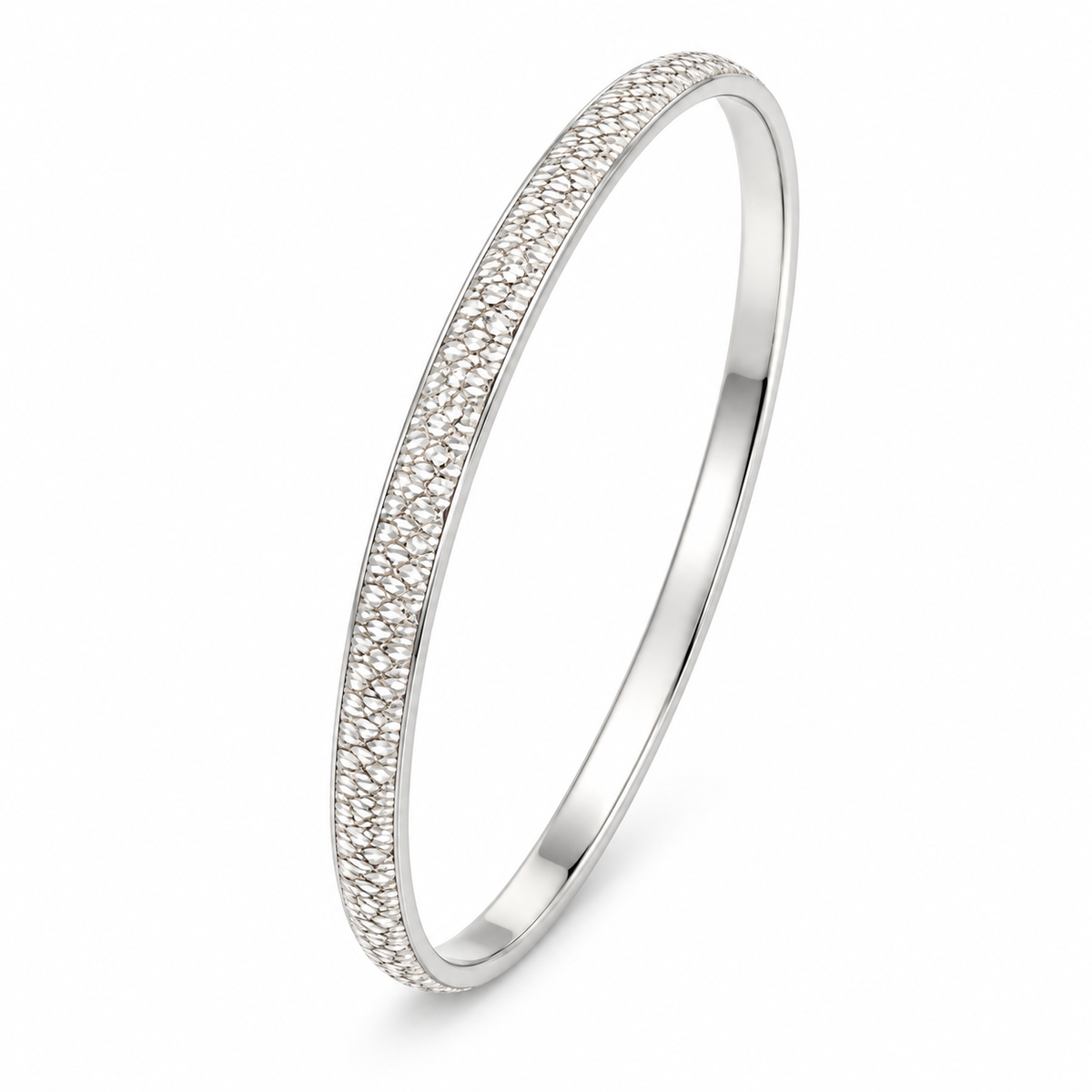 Sterling Silver Round Hammered Bangle