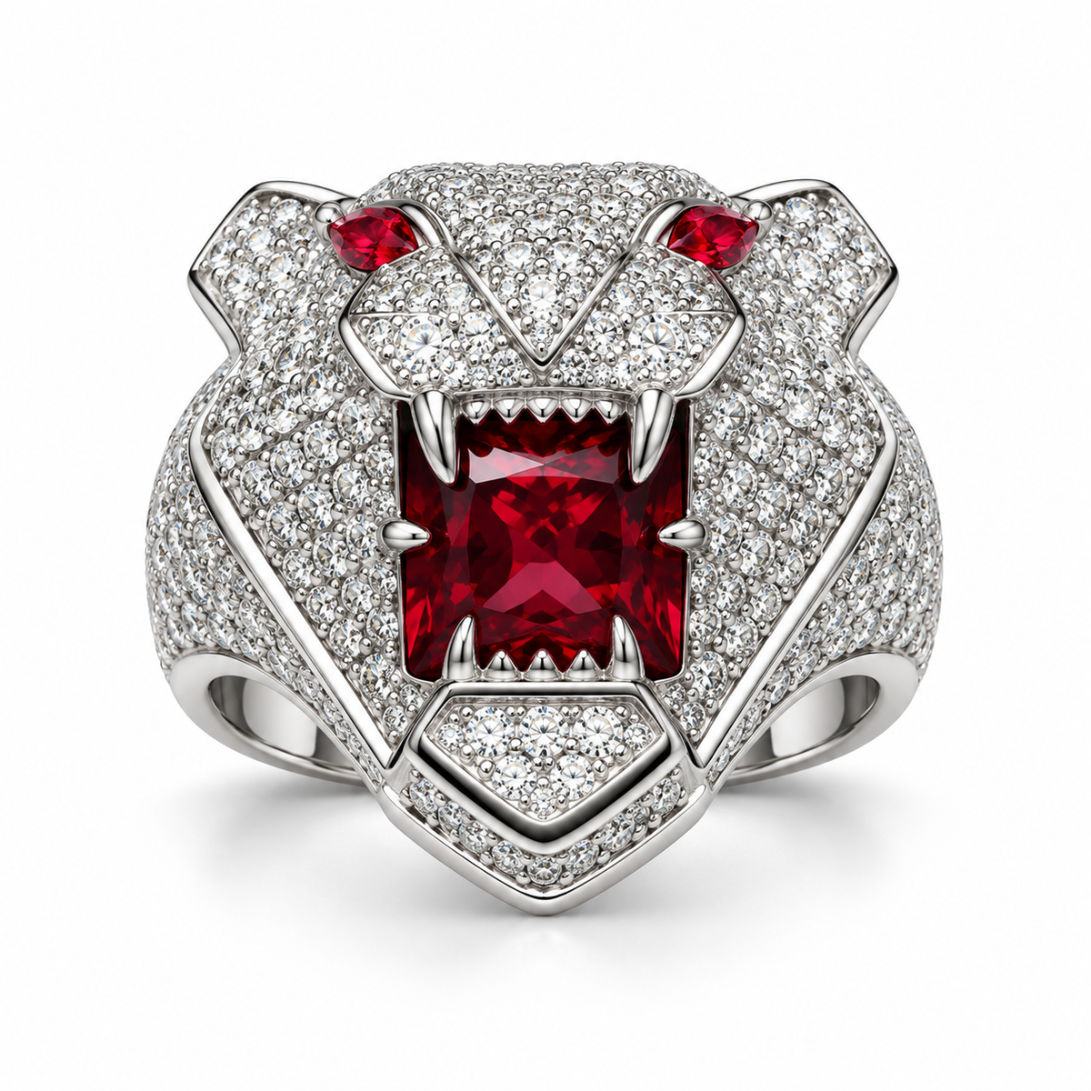 Sterling Silver Tiger Ring CZ Stone – Red