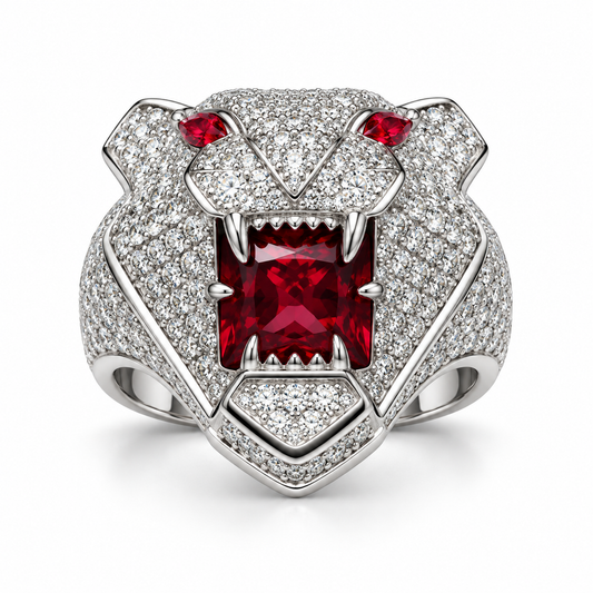 Sterling Silver Tiger Ring CZ Stone RCZ3357