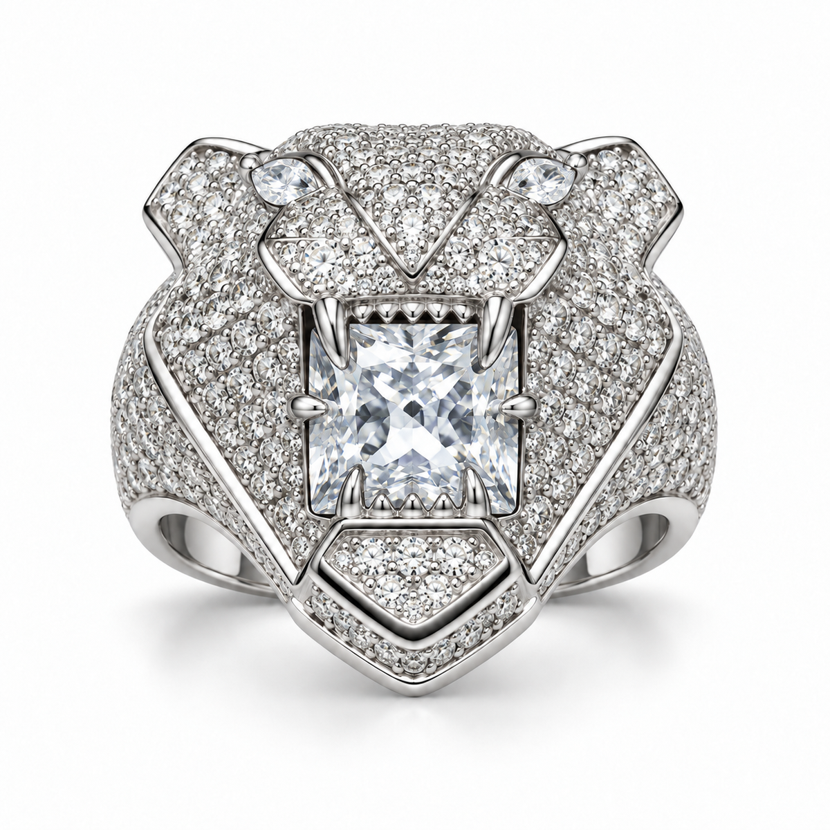Sterling Silver Tiger Ring CZ Stone – White