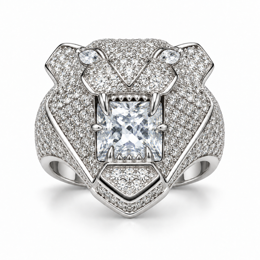 Sterling Silver Tiger Ring CZ Stone RCZ3357
