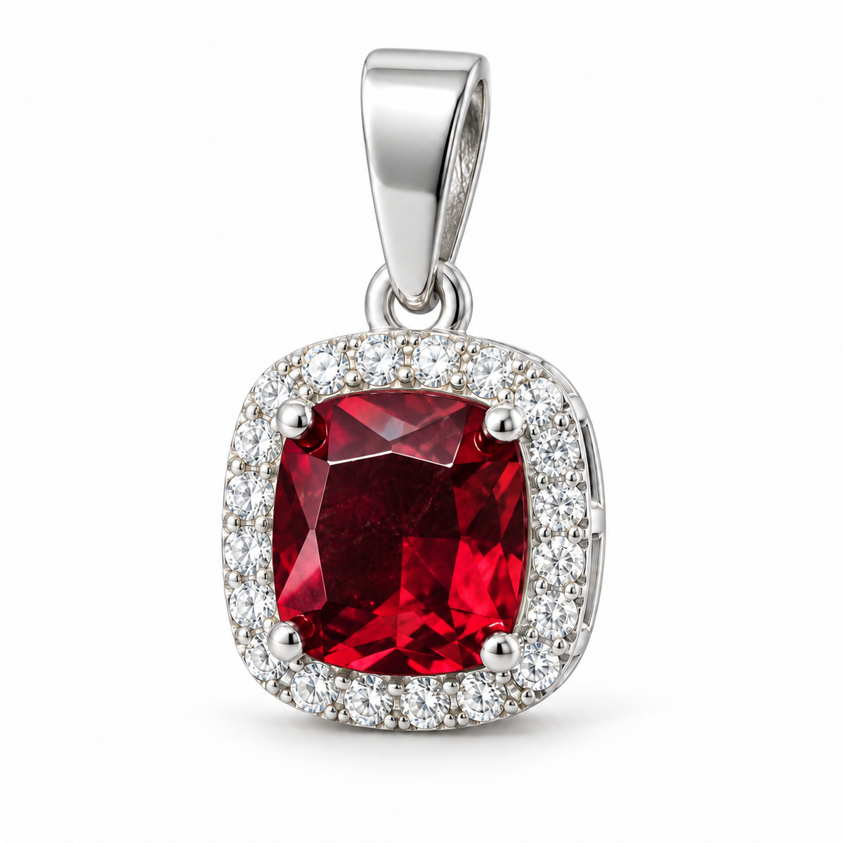 Sterling Silver Pendant CZ Stone – Red