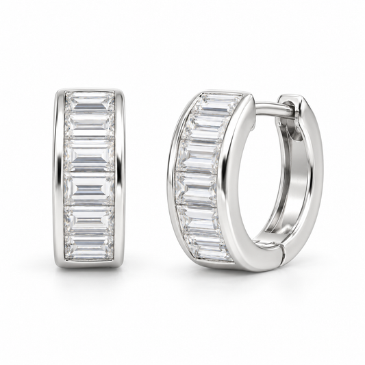 4mm Baguette CZ Huggie Earrings - Silver - ECZ19935
