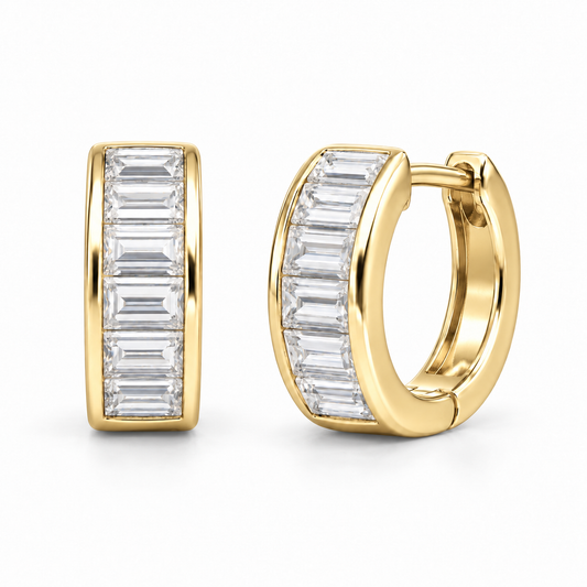 4mm Baguette CZ Huggie Earrings - Silver - ECZ19935