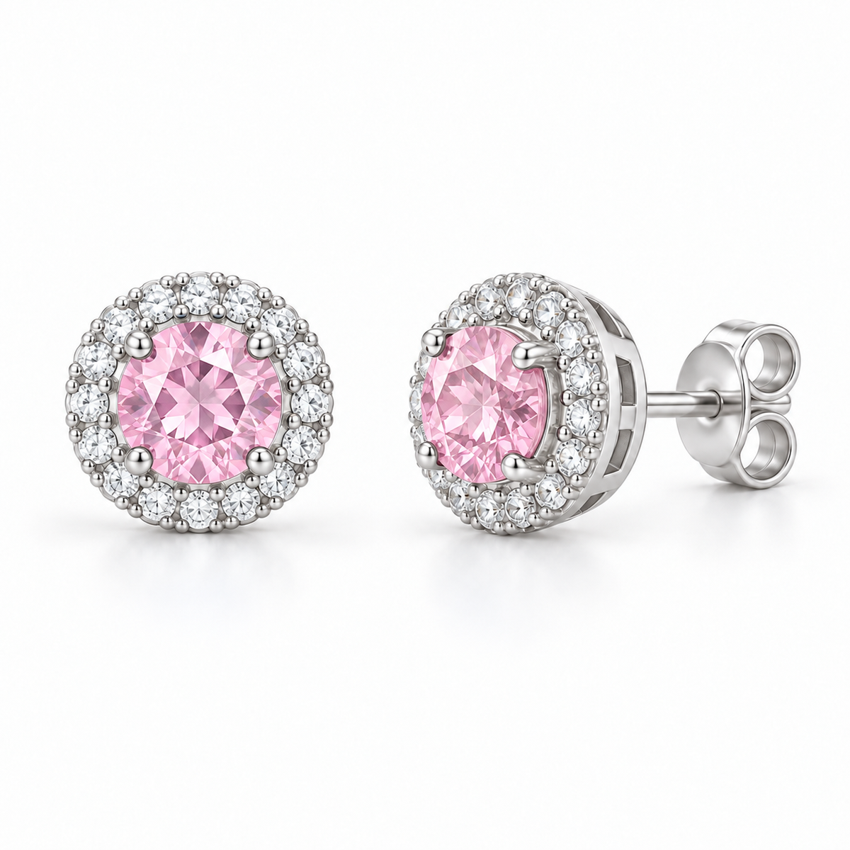Sterling Silver Stud Earring CZ Stone – Pink
