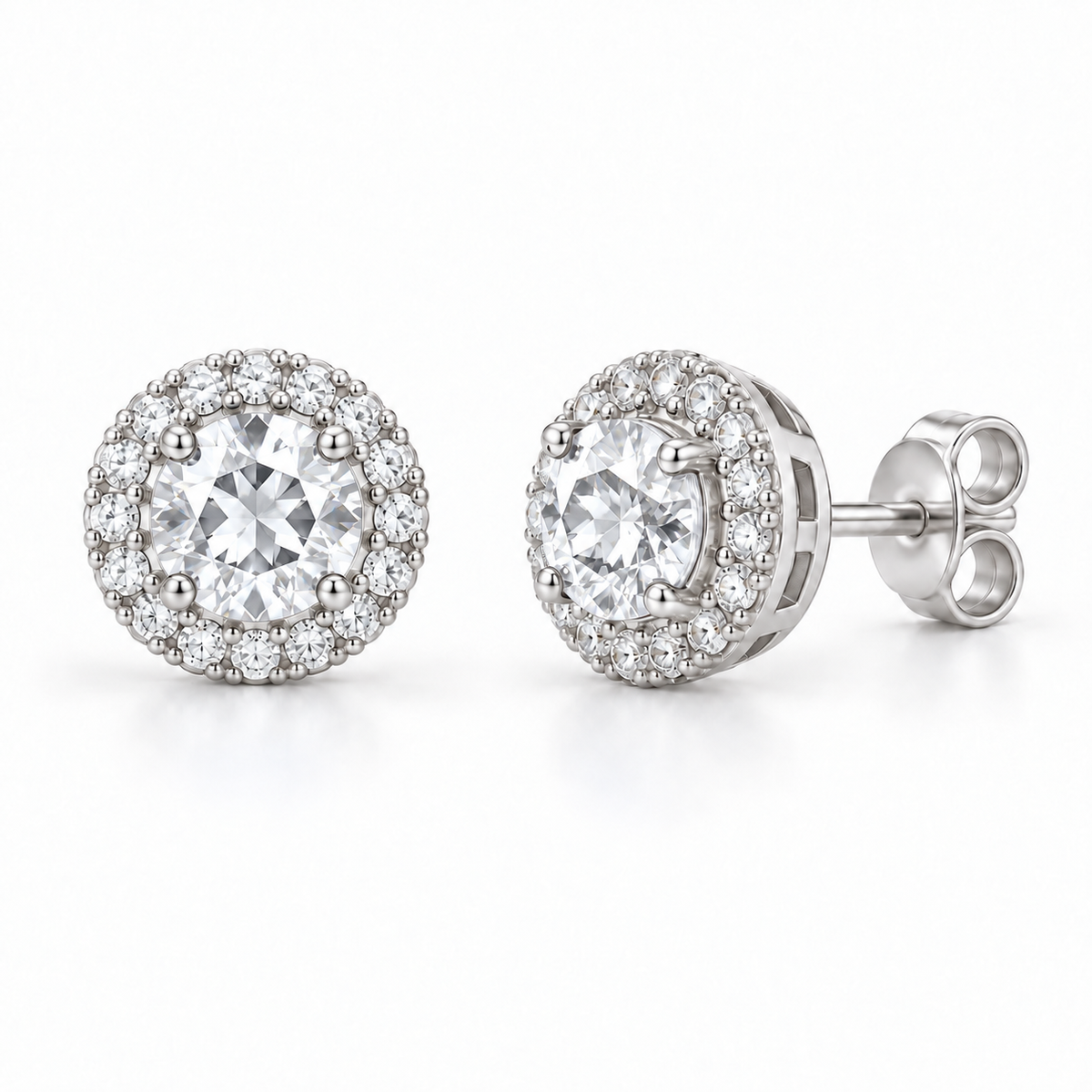 Sterling Silver Stud Earring CZ Stone – White