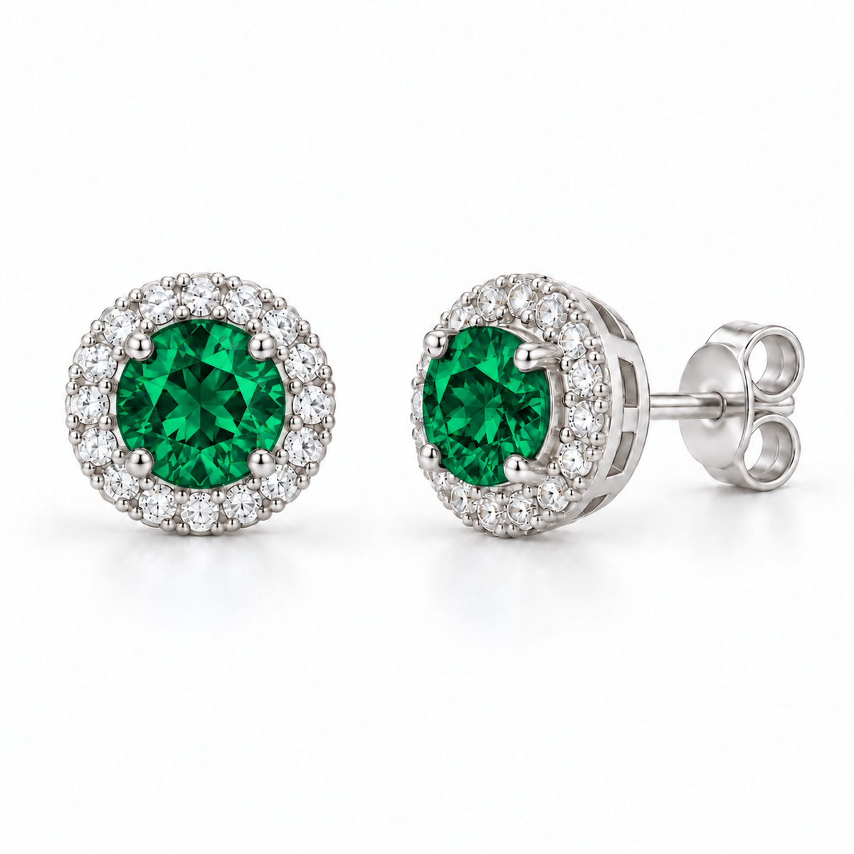 Sterling Silver Stud Earring CZ Stone – Green