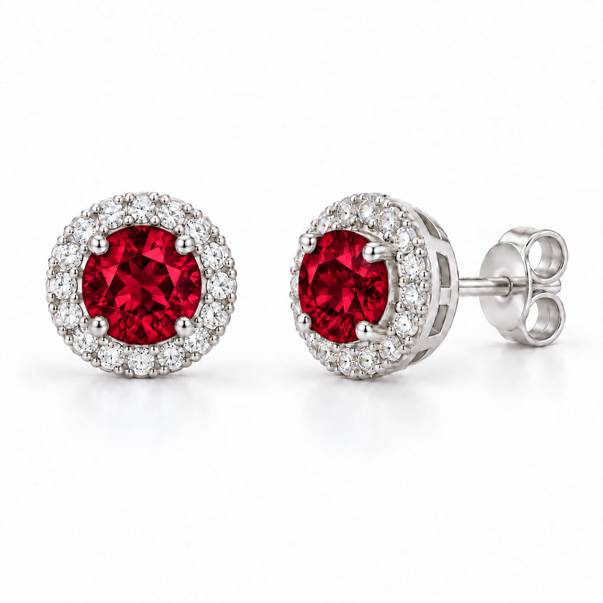 Sterling Silver Stud Earring CZ Stone – Red