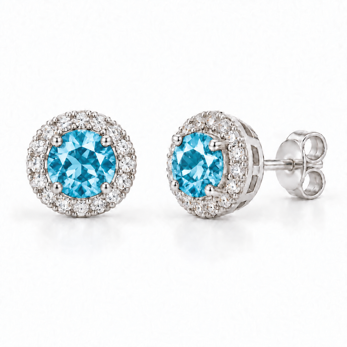 Sterling Silver Stud Earring CZ Stone – Aqua