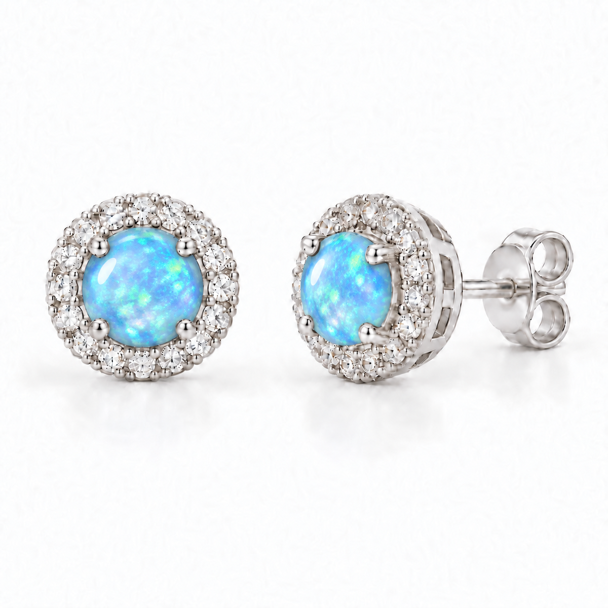 Sterling Silver Stud Earring CZ Stone – Blue Opal