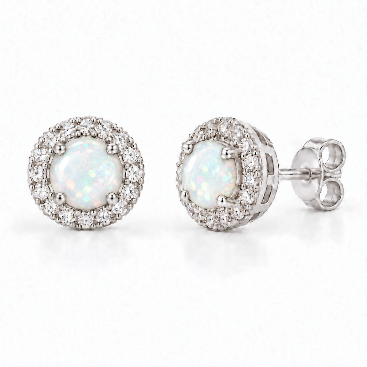 Sterling Silver Stud Earring CZ Stone – White Opal
