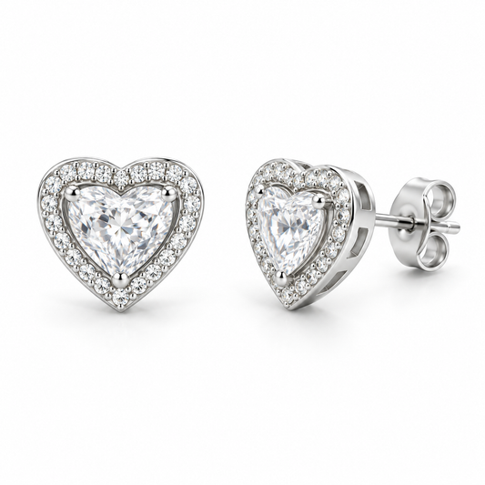 Sterling Silver Heart Shape Stud Earring CZ Stone ECZ10017