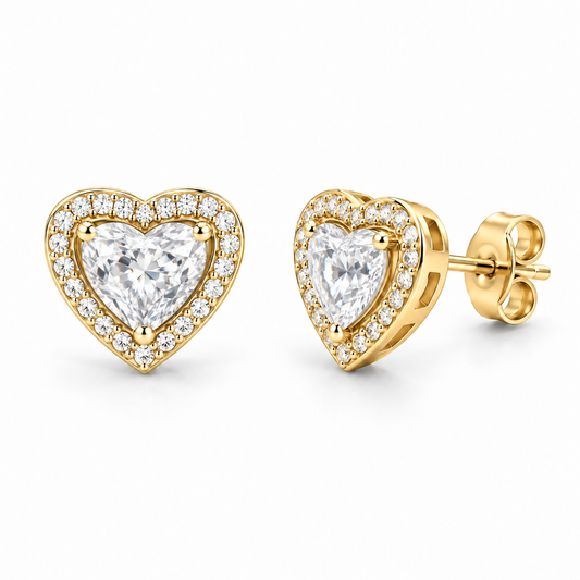 Sterling Silver Heart Shape Stud Earring CZ Stone ECZ10017
