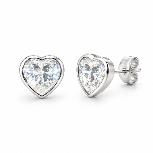Sterling Silver Heart Shape Stud Earring CZ Stone ECZ10015