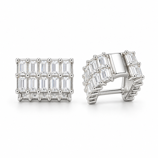Sterling Silver Baguette Pavé Huggies Earring CZ Stone ECZ9565